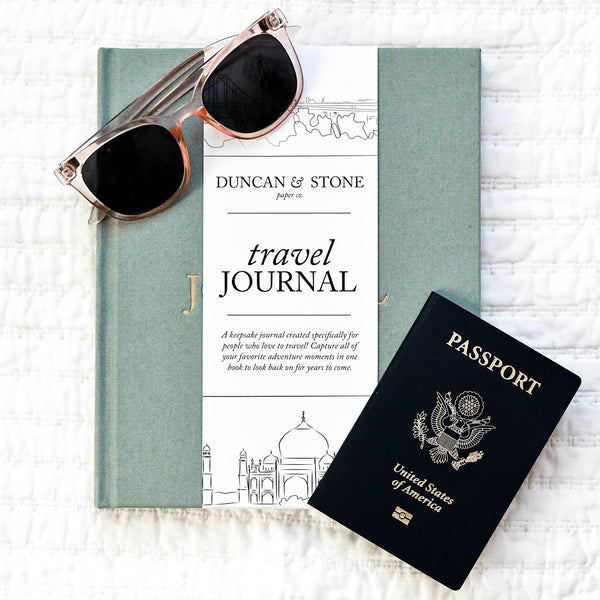 Travel Journals for Women, Men (Sage Green, 110 Pages) by Duncan & Stone – World Trip Adventure Book to Record Trips – Great, Fun Travel Bucket List